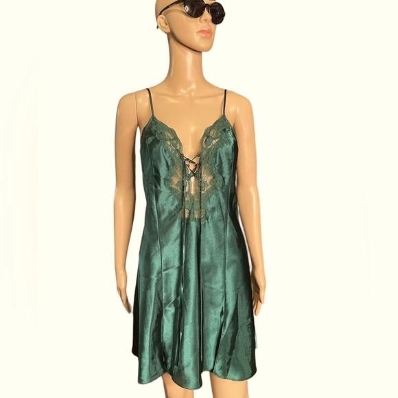 Frederick's of Hollywood Other - VTG Fredericks of Hollywood Forest green strappy lace mini lingerie slip sz med